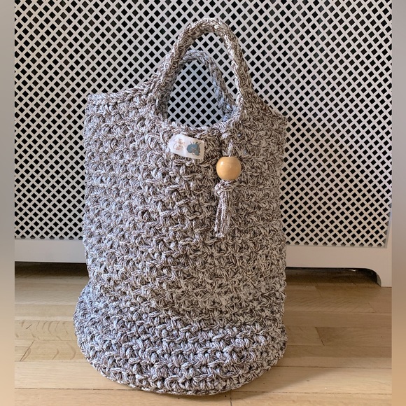 Brown and white knit knitting or what ever you want basket with handles - Picture 1 of 6